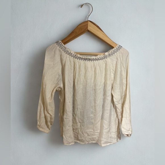 American Eagle Outfitters Embroidered Peasant Blouse Cream White and Blue Size M - Picture 3 of 4